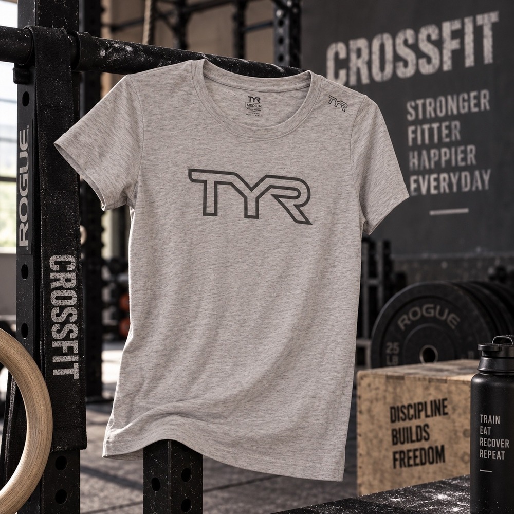 254. New TYR Sport Womens Grey Graphic Training T-Shirt CrossFit Weightlifting M